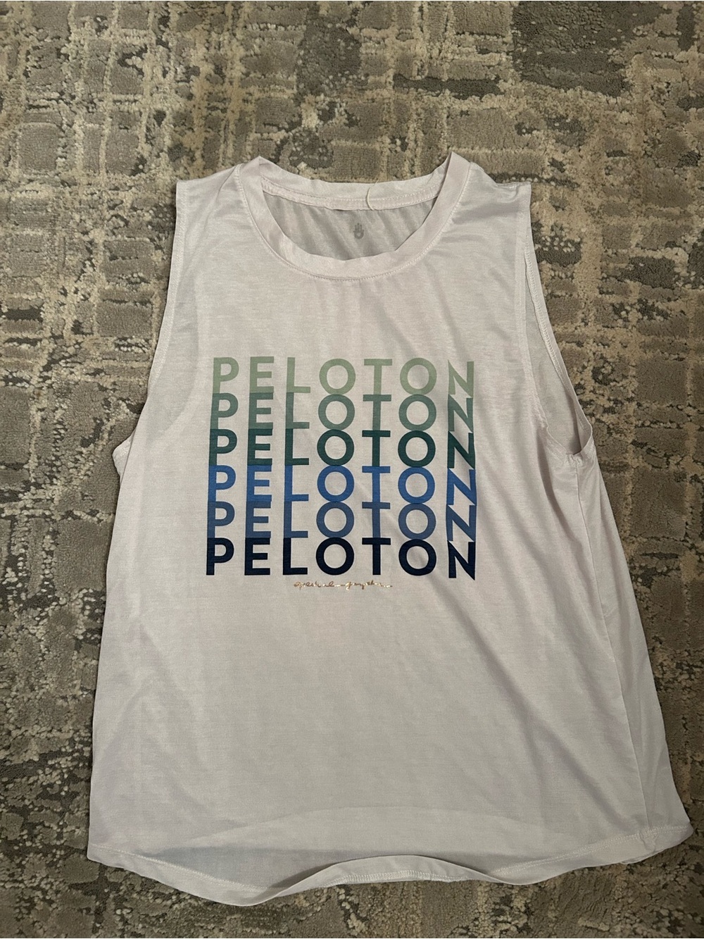 Peloton White Tank with Green-to-Navy Gradient Logo